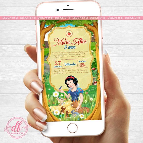 Convite Branca de Neve Digital Virtual Whatsapp