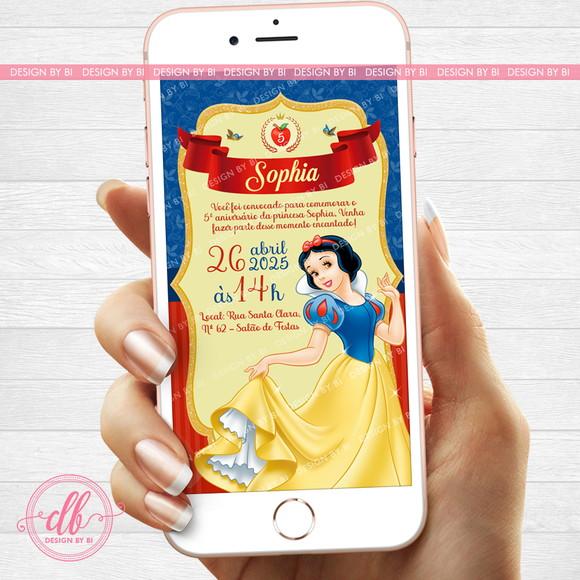 Convite Branca de Neve Digital Virtual Whatsapp