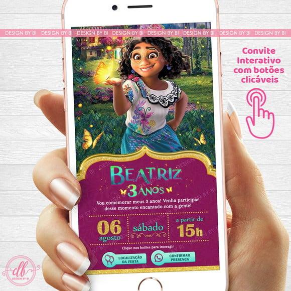 Convite Encanto Disney Virtual Interativo Botões Whatsapp