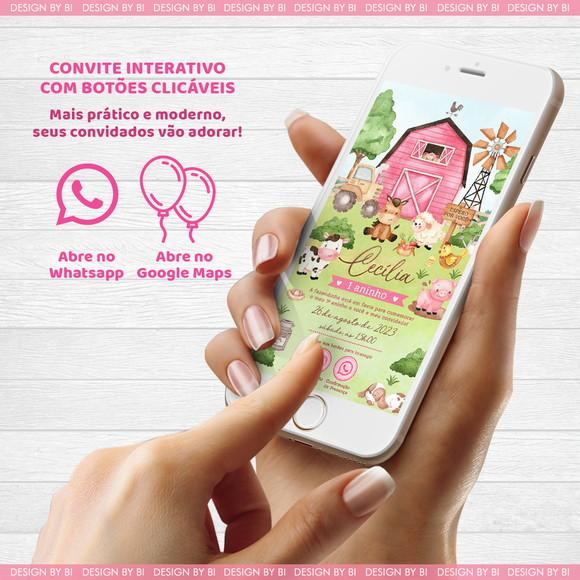 Convite Fazendinha Menina Aquarela Virtual Interativo