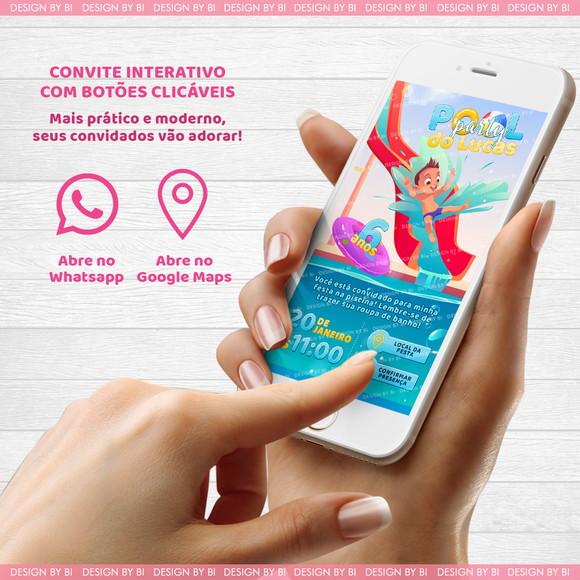 Convite Festa na Piscina Poolparty Menino Virtual Whatsapp
