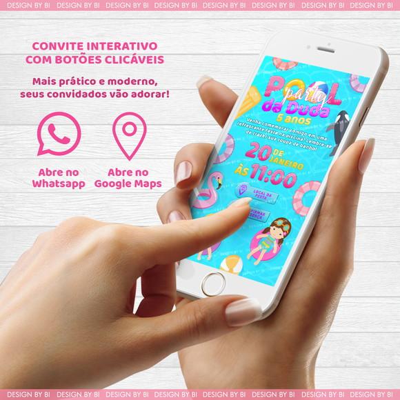 Convite Festa na Piscina Poolparty Menina Virtual Whatsapp