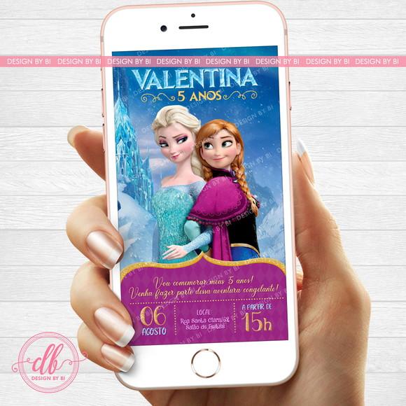 Convite Frozen Elsa Anna Virtual Digital Whatsapp