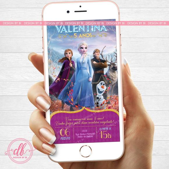 Convite Frozen Elsa Anna Virtual Digital Whatsapp