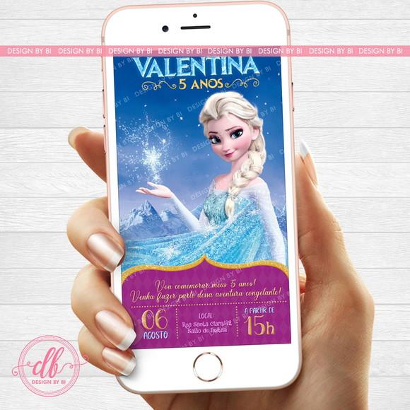 Convite Frozen Elsa Anna Virtual Digital Whatsapp