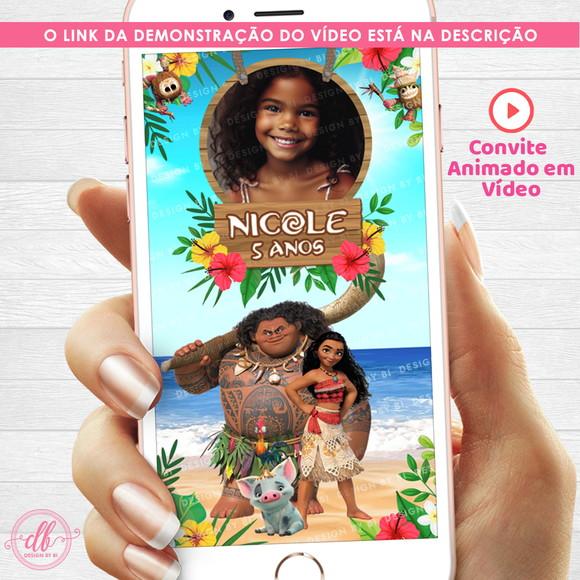 Convite Moana Animado em Vídeo Digital Virtual