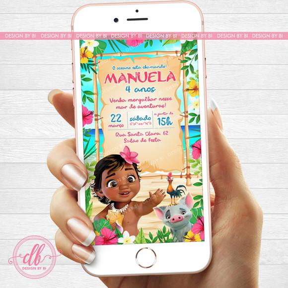 Convite Moana Baby Digital Virtual Whatsapp