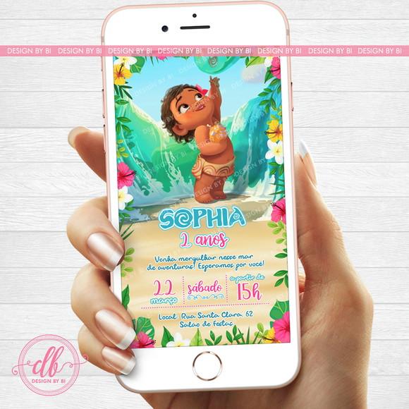 Convite Moana Baby Digital Virtual Whatsapp