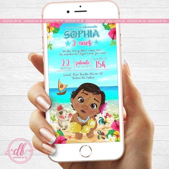 Convite Moana Baby Digital Virtual Whatsapp