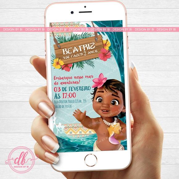 Convite Moana Baby Digital Virtual Whatsapp