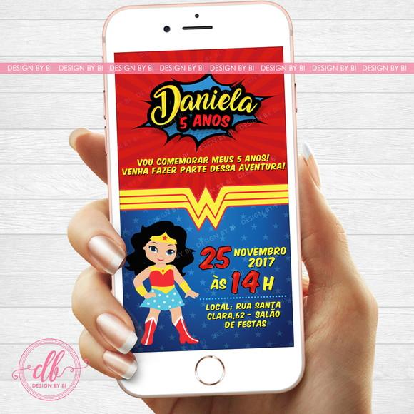 Convite Mulher Maravilha Digital Virtual Whatsapp