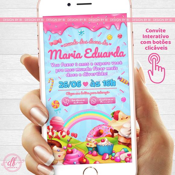 Convite Mundo dos Doces Interativo Digital Virtual Whatsapp