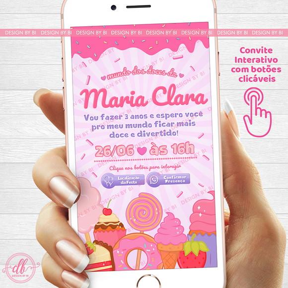 Convite Mundo dos Doces Interativo Digital Virtual Whatsapp