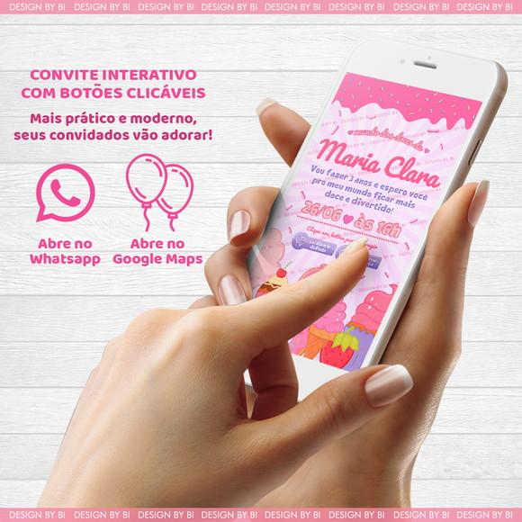 Convite Mundo dos Doces Interativo Digital Virtual Whatsapp