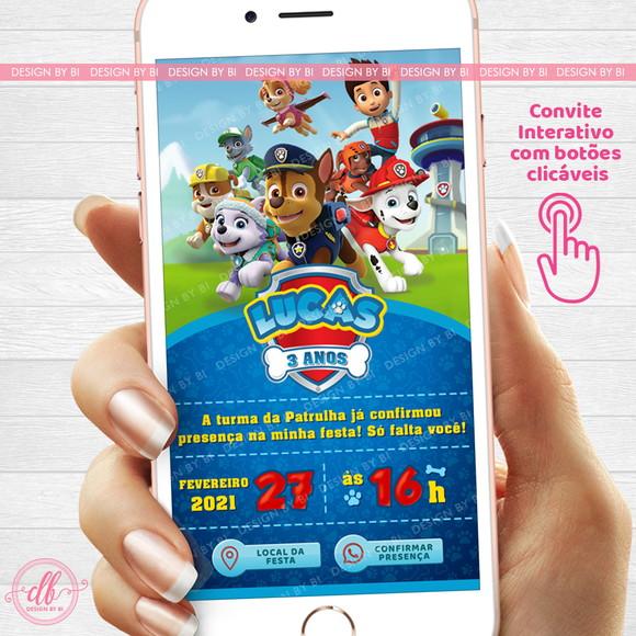 Convite Patrulha Canina Virtual Digital Whatsapp Interativo