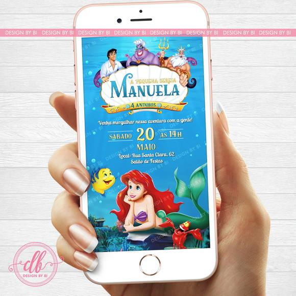 Convite Pequena Sereia Ariel Digital Virtual Whatsapp