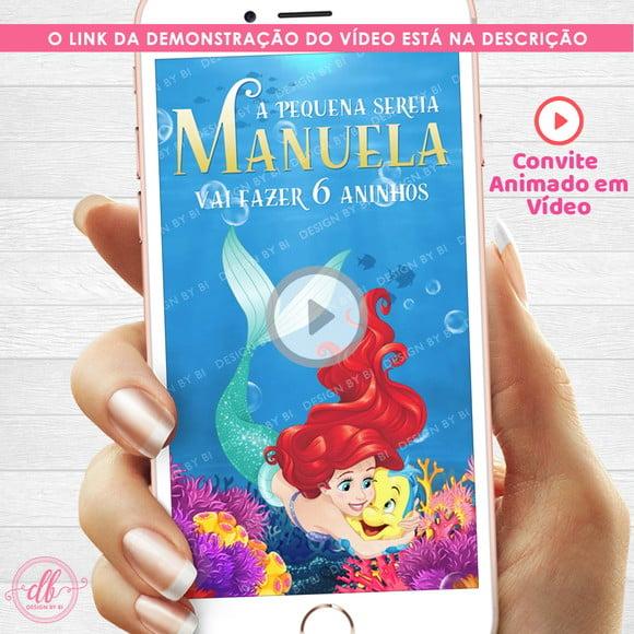 Convite Pequena Sereia Animado em Vídeo Digital Virtual