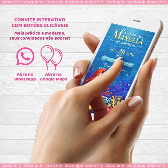 Convite Pequena Sereia Ariel Interativo Virtual Whatsapp
