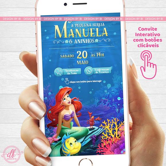 Convite Pequena Sereia Ariel Interativo Virtual Whatsapp