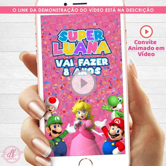 Convite Princesa Peach Animado em Vídeo Digital Virtual