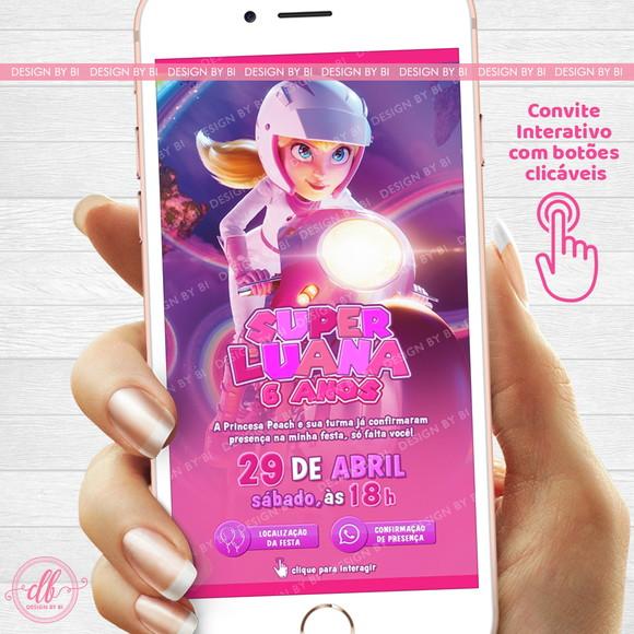 Convite Princesa Peach Mario Digital Virtual Interativo