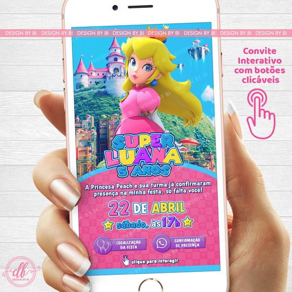 Convite Princesa Peach Mario Digital Virtual Interativo