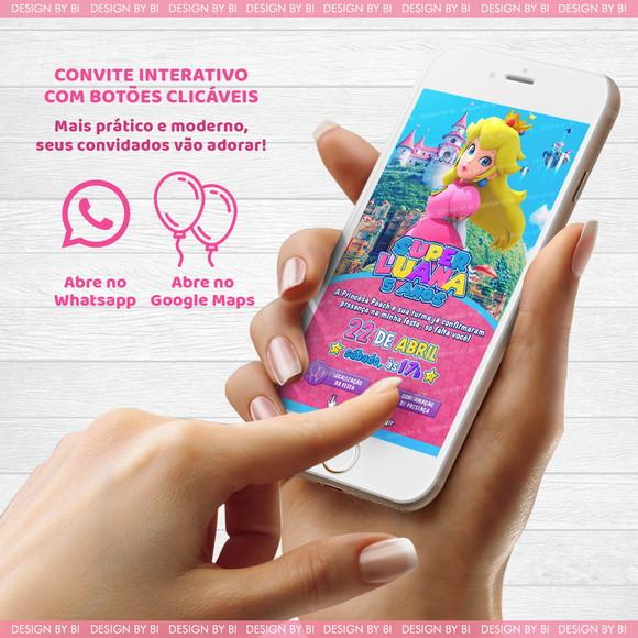 Convite Princesa Peach Mario Digital Virtual Interativo