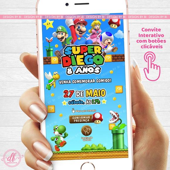 Convite Super Mario Digital Virtual Interativo Whatsapp