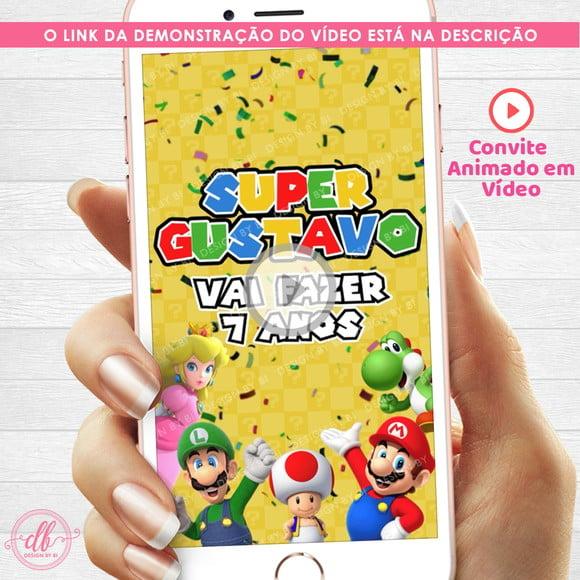 Convite Super Mario Bros Animado em Vídeo Digital Virtual