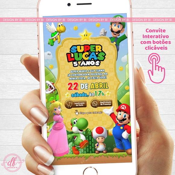 Convite Super Mario Digital Virtual Interativo Whatsapp