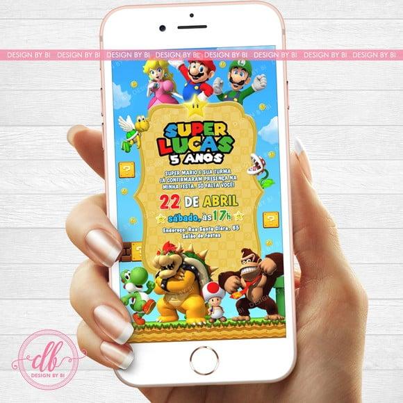 Convite Super Mario Digital Virtual Whatsapp