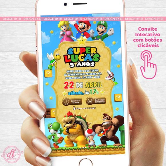 Convite Super Mario Digital Virtual Interativo Whatsapp