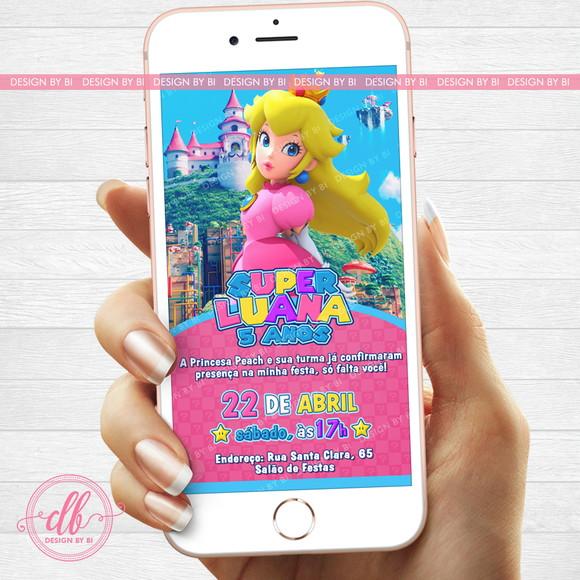 Convite Super Mario Princesa Peach Digital Virtual Whatsapp