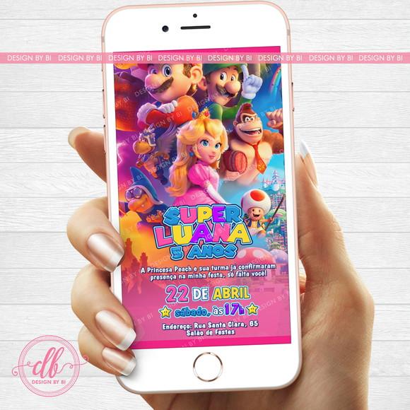 Convite Super Mario Princesa Peach Digital Virtual Whatsapp