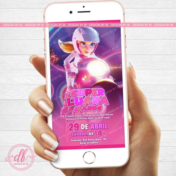 Convite Super Mario Princesa Peach Digital Virtual Whatsapp