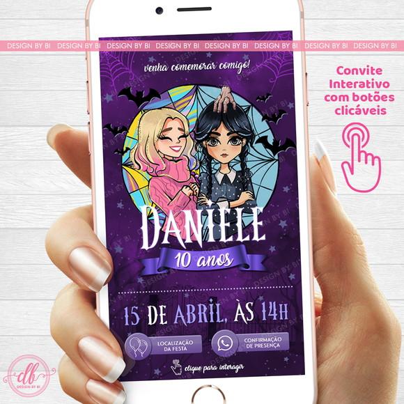 Convite Wandinha e Enid Virtual Interativo para Whatsapp