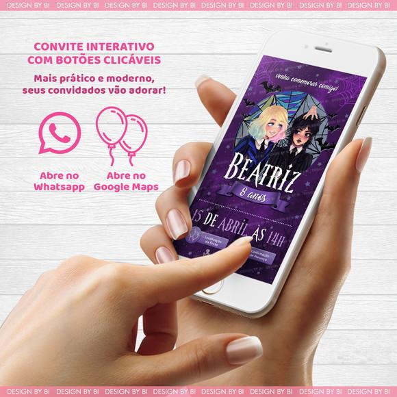 Convite Wandinha e Enid Virtual Interativo para Whatsapp
