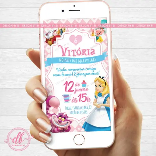 Convite Alice no País das Maravilhas Virtual Digital