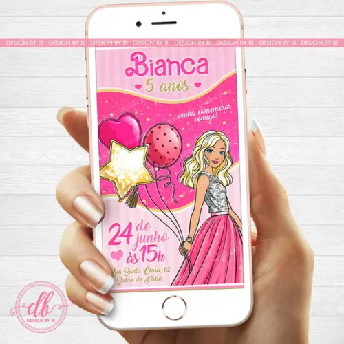 Convite Barbie Digital Virtual Whatsapp
