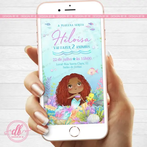 Convite Ariel Pequena Sereia o Filme Baby Bebê Cute Virtual