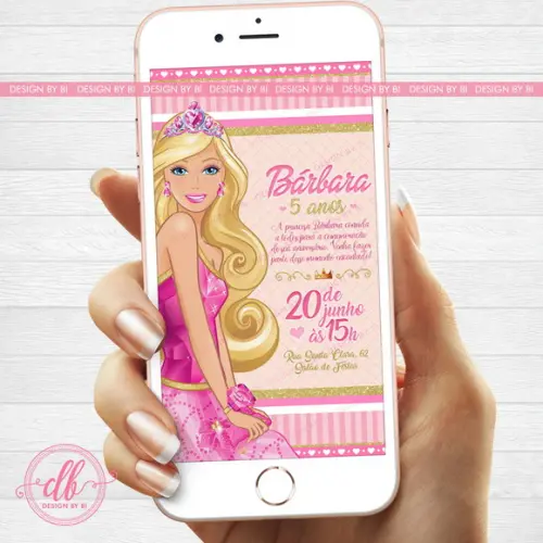 Convite Barbie Princesa Digital Virtual Whatsapp
