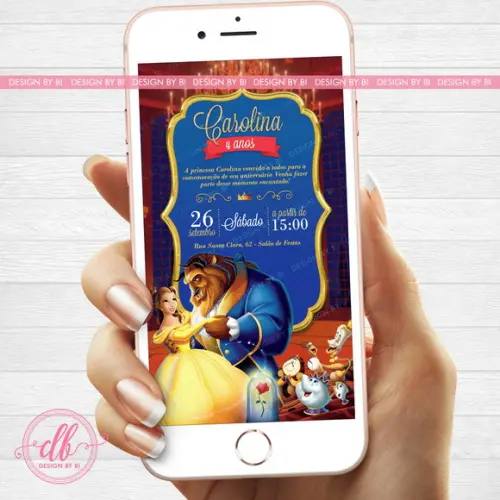 Convite Bela e a Fera Digital Virtual Whatsapp