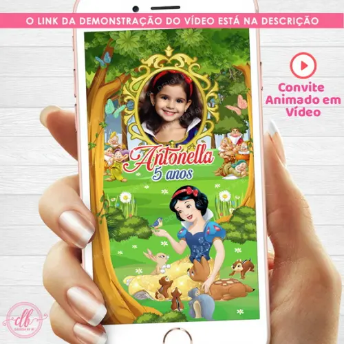 Convite Branca de Neve Digital Virtual Whatsapp