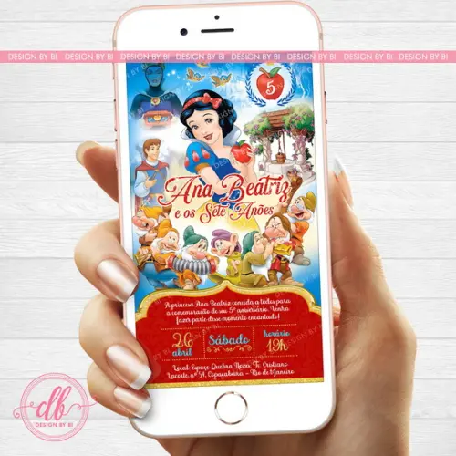 Convite Branca de Neve Digital Virtual Whatsapp
