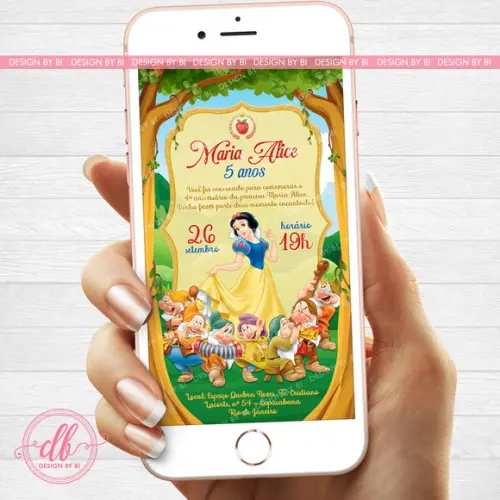 Convite Branca de Neve Digital Virtual Whatsapp