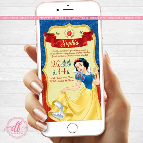Convite Branca de Neve Digital Virtual Whatsapp