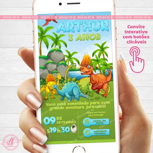Convite Dinossauros Virtual Digital Whatsapp Interativo