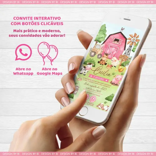 Convite Fazendinha Menina Aquarela Virtual Interativo