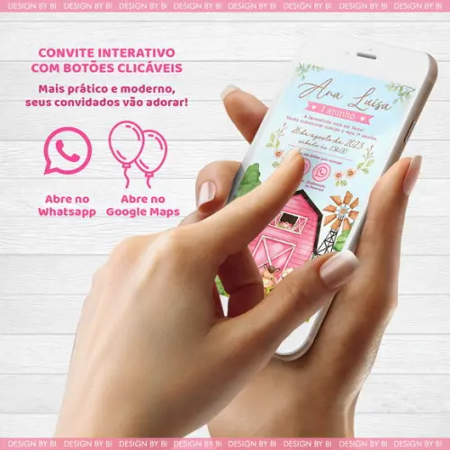 Convite Fazendinha Menina Aquarela Virtual Interativo