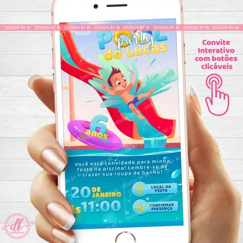 Convite Festa na Piscina Poolparty Menino Virtual Whatsapp